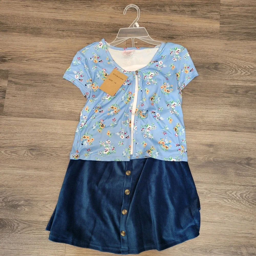 NWT Rmla Girls‎ Outfit Set Floral Top Corduroy Skirt Blue Cute Size 12